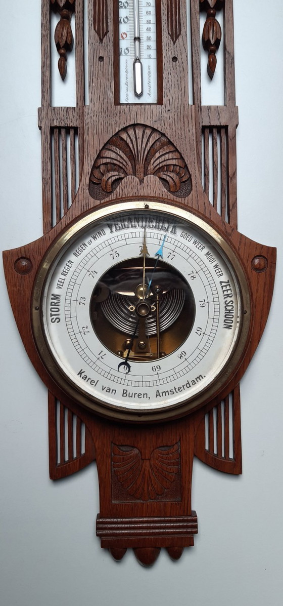 Stazione meteorologica barometro Art Nouveau/Art Deco – Karel van Buren, Vetro, Legno (photo 4 of 21)