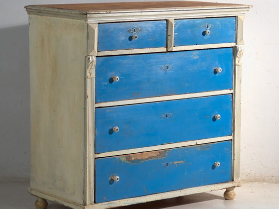 Antique painted chest of drawers in pine – Central Europe, circa 1890 – Ceramic (photo 2 of 40)