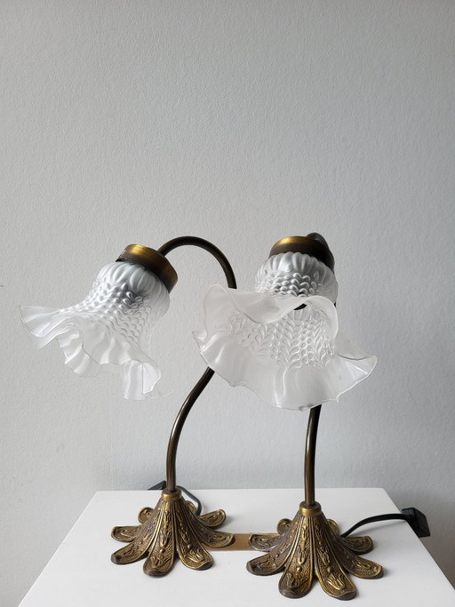 Paar Bureaulampje Lelie – tafellampen, Brass (photo 2 of 12)