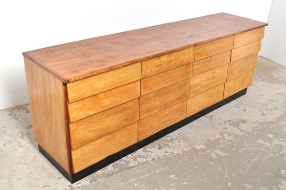 Image 1 of Vintage beech wood chest of drawers / store cabinet 1950s