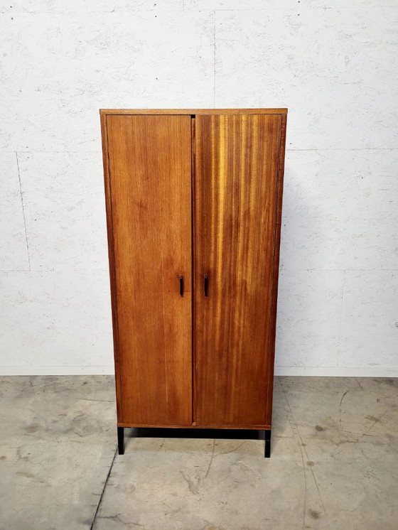 Image 1 of 2-delige (losse delen) vintage hoge opbergkast – 1960s – Echt houtfineer