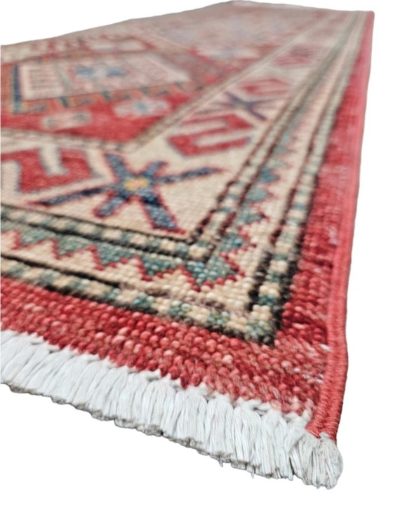 Image 1 of Handgeknoopt oosters wol Kazak tapijt loper Koraal Mint 64x205cm