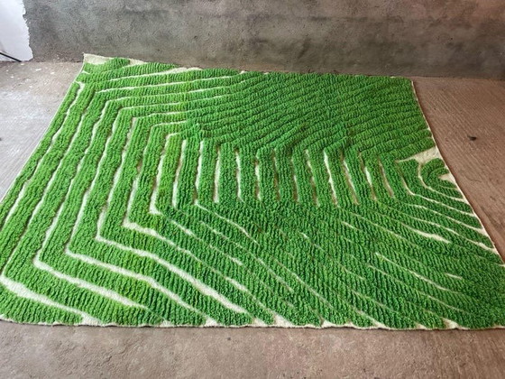Image 1 of Handgeweven tapijt van puur wol, groen Marokkaans Atlas tapijt, afmeting 200x300 cm