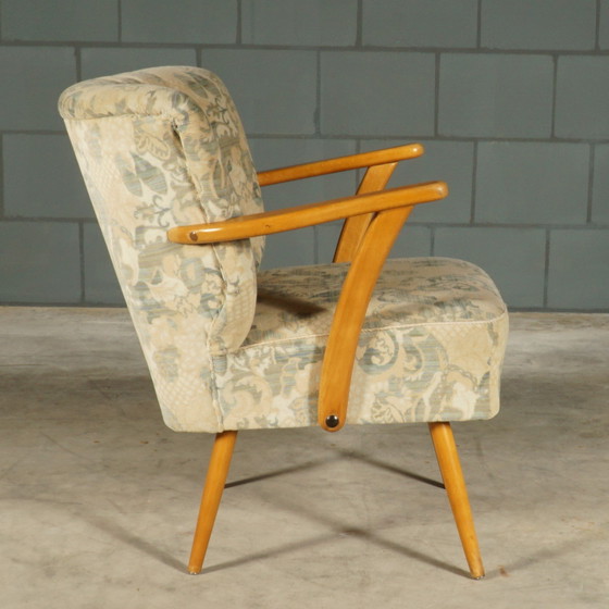 Image 1 of Vintage cocktail chair - velour - wooden armrests - 1960s