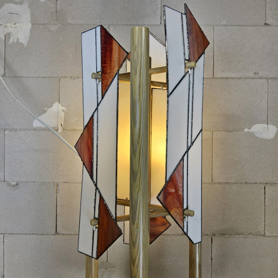 Image 1 of Lampada da terra in vetro colorato di pino, fatta a mano, vintage / lampada unica