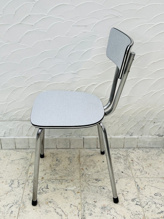 Image 1 of Set di 4 sedie da cucina vintage in Formica grigio cromato.