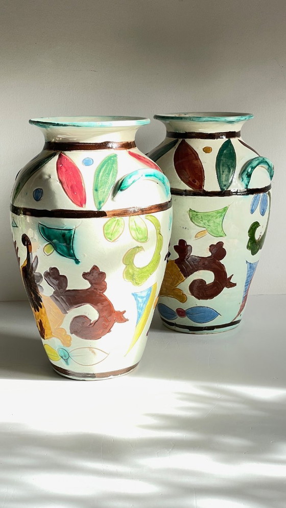 Image 1 of Italian Majolica Vases with Dragon Motif