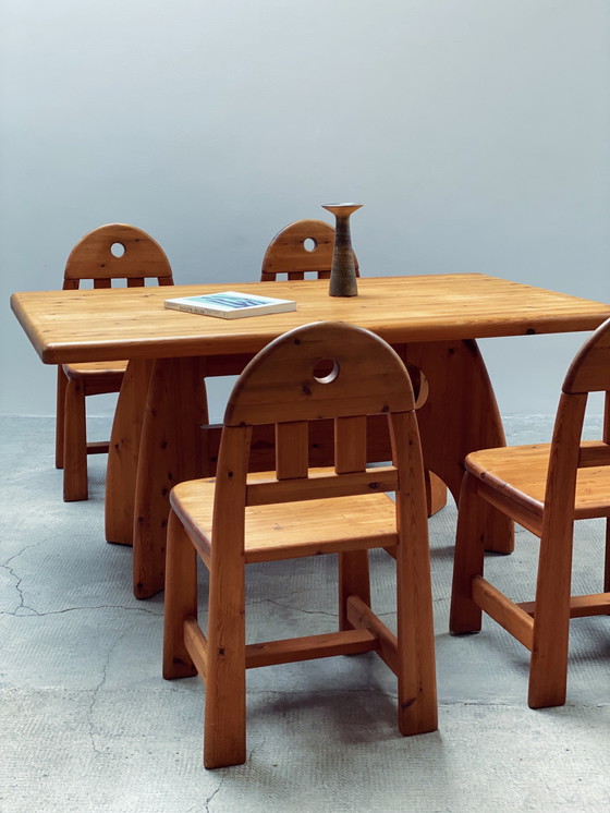 Image 1 of Eetkamerset Eettafel en 4 stoelen Massief grenen hout Wasa Rauner Daumiller stijl