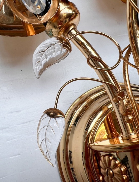 Image 1 of Brass and crystal Art Deco wall lamp attributed to PALWA, 1960s