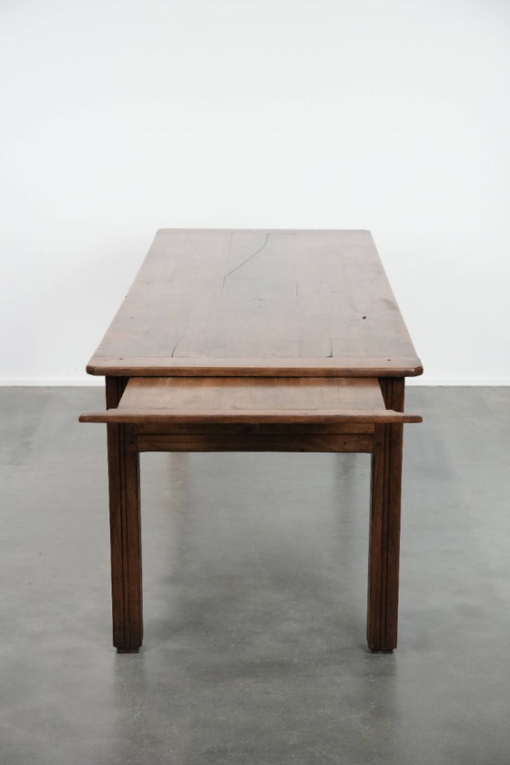 Image 1 of Antique French dining table with drawers and pull-out shelf