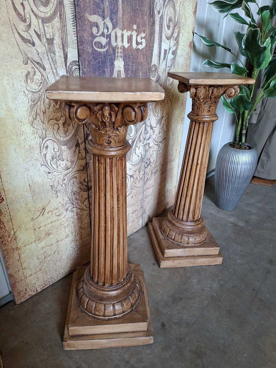 Image 1 of Antike Holzsäule, piemontesischer Pflanztisch