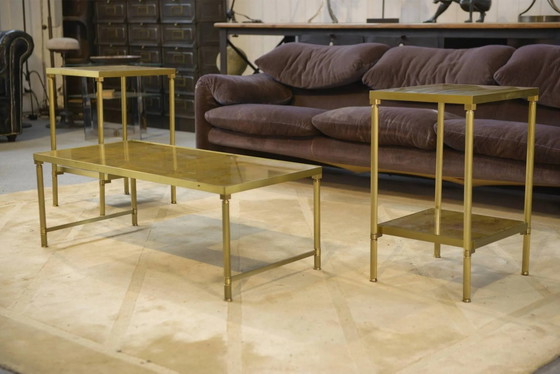 Neoklassisches Couchtisch-Set mit 2 Beistelltischen, Spiegelglas, 1980er Jahre. – Couchtische, Kristall (photo 13 of 13)