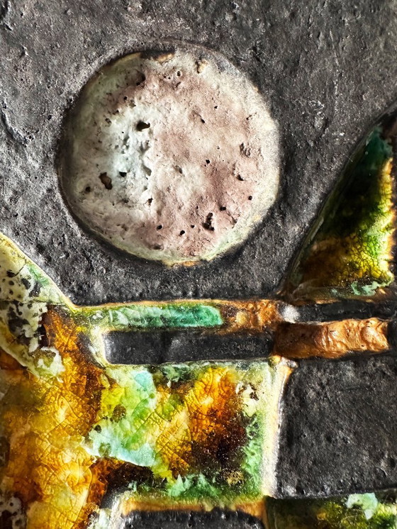 Image 1 of Grande sculpture murale cubiste en terre cuite émaillée. Helmut Schäffenacker – Allemagne, années 60