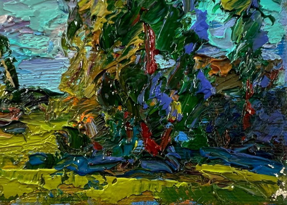 Originales Ölgemälde Sommerliche Naturlandschaft mit schwebenden Wolken – Gemälde & Zeichnungen, Canvas (photo 5 of 8)