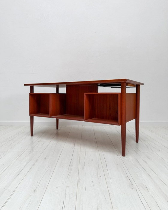 Image 1 of Vintage Danish Teak Executive Desk, Mid-Century Modern Writing Desk, 1960s
