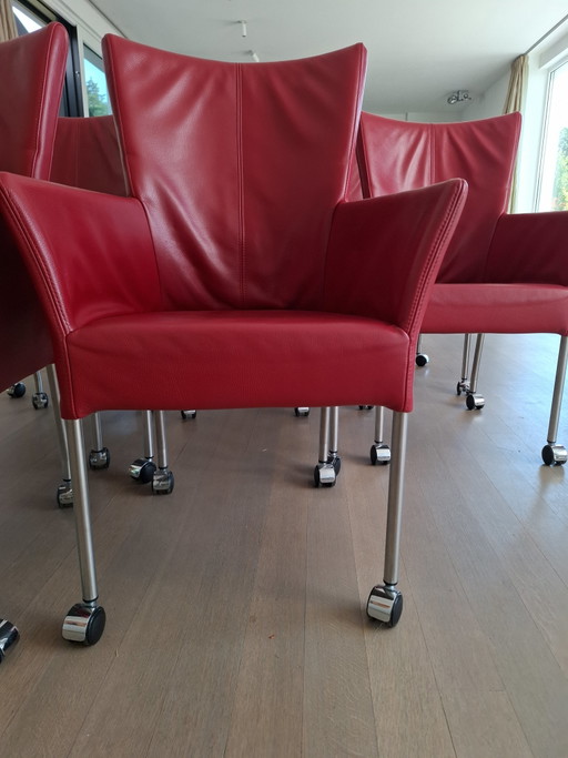 8 rote Esszimmerstühle aus Leder – eetkamerstoelen, Leather (photo 2 of 5)
