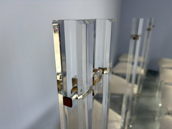 Sedie da pranzo in ottone e lucite, set di 10 - anni '70 – Plexiglass, Textile (photo 3 of 17)