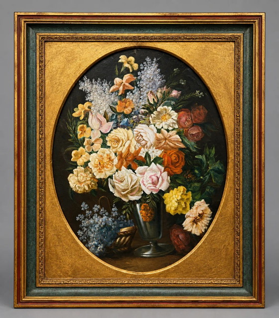 G. Carlier. Still life signed with flowers in a beautiful frame. – Paintings & Drawings, Canvas (photo 7 of 7)