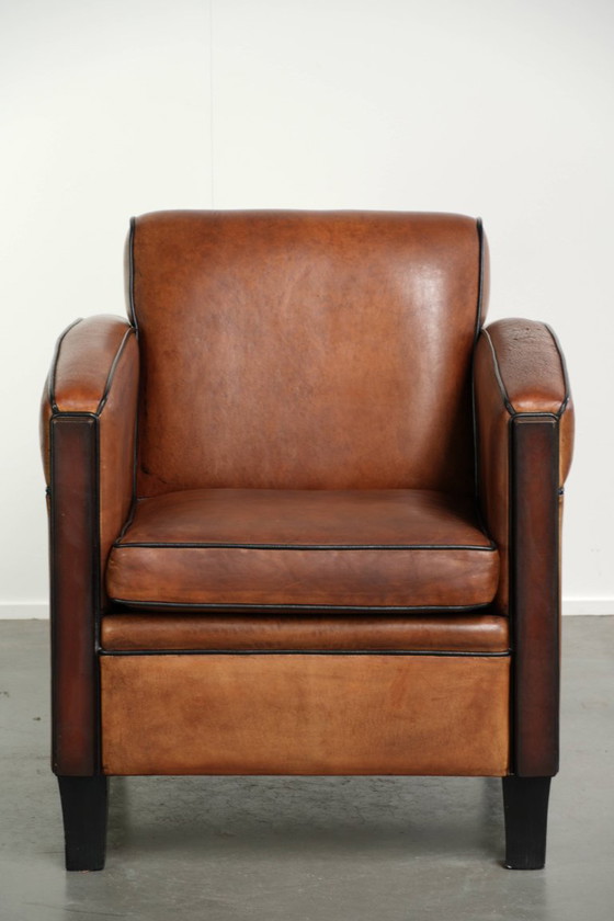 Sehr interessanter Art Deco Design Sessel aus Schafsleder mit tollem Design und schönen Farben – Leather (photo 2 of 12)