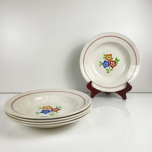 Set di 5 piatti fondi "L'alveare", Moulins des Loups, XX secolo