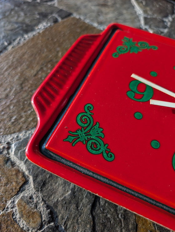 Image 1 of Vintage Red Ceramic Clock By Kienzle, 1970s