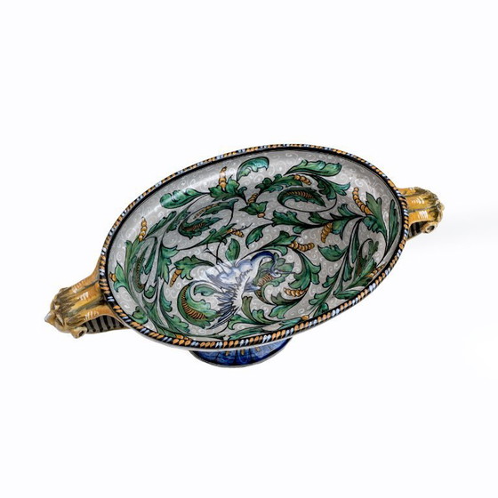 Image 1 of Vaso a due manici di manifattura Maiolica Artistica Pesarese "MAP" 1920.