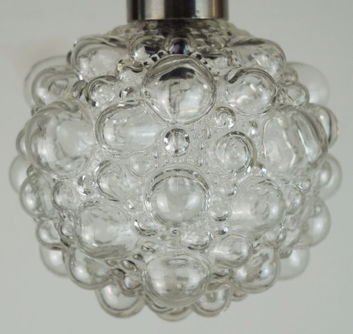 Piccola lampada a sospensione in vetro a bolle di metà secolo, vetro trasparente e acciaio inossidabile, anni '60