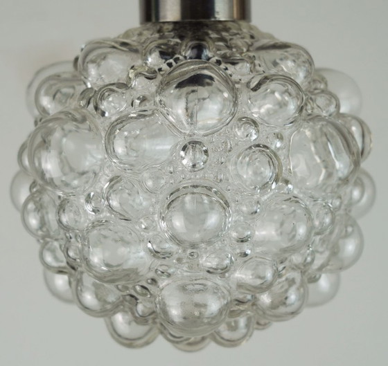 Image 1 of Piccola lampada a sospensione in vetro a bolle di metà secolo, vetro trasparente e acciaio inossidabile, anni '60