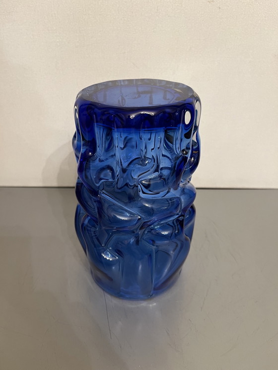 Image 1 of Blaue „organische“ Murano-Glasvase aus den 1980er Jahren