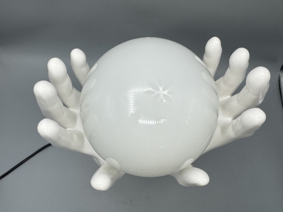 Image 1 of 80s Design Table Lamp With Hands And Glass Sphere