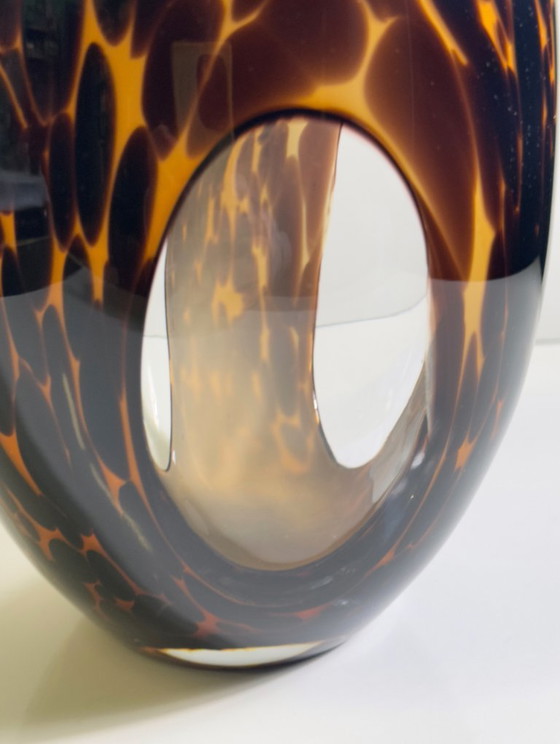 Image 1 of Vase vintage en verre écaille de tortue, Leo Schildtpatt Murano, taches brunes, années 1980