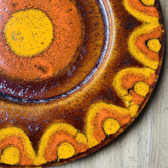 Large vintage enameled ceramic dish, Reiner Gehrig for Grünstadt, Table accessories, Orange (photo 12 of 13)