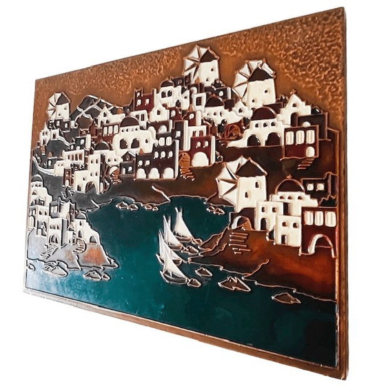 Image 1 of Targa da muro greca d'epoca di metà secolo, smalto su rame, dipinto AETHRA, anni '70