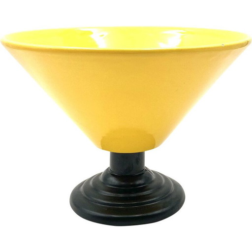 Vase conique vintage en céramique jaune, Italie 1980