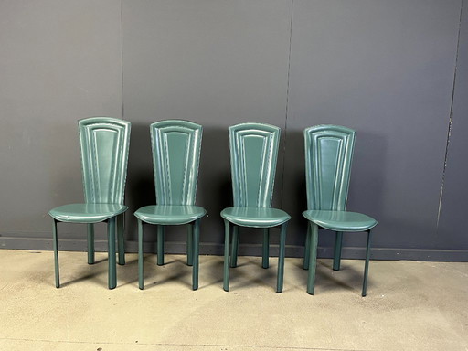 Sedie da pranzo vintage in pelle verde, anni '80 - set di 4