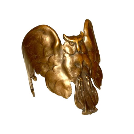 Art Nouveau Bracelet Owl with Spread Wings Bronze with Copper Patina