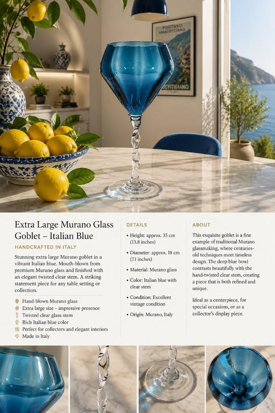 Image 1 of Copa extragrande de cristal de Murano - Azul italiano