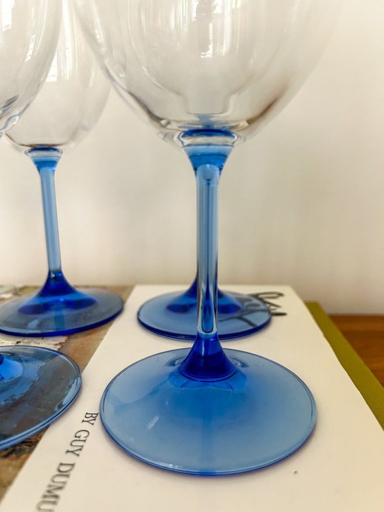 Image 1 of 6x vintage red wine glasses light blue stem