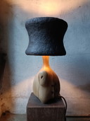Designer lamp/sculpture in solid oak and papier-mâché