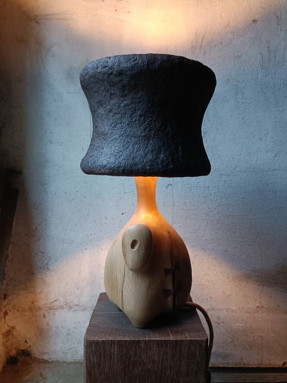 Image 1 of Designer lamp/sculpture in solid oak and papier-mâché