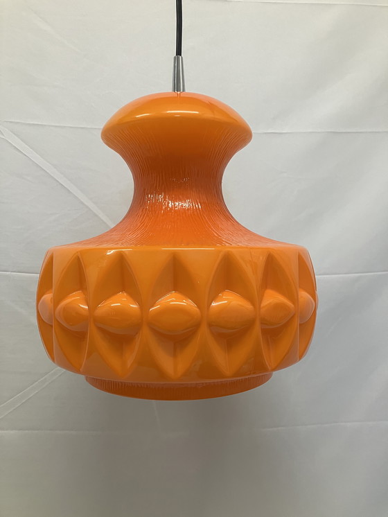 Image 1 of Vintage Peill & Putzler orange opaline glass pendant lamp 60'