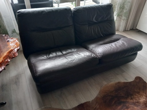 LINGE ROSET MODULARES SOFA-SET MIT SESSEL UND FUSSHOLE, DUNKELBRAUNES LEDER