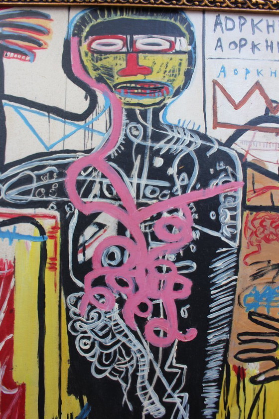 Image 1 of 1970s Vintage Abstract Basquiat Style Framed Painting