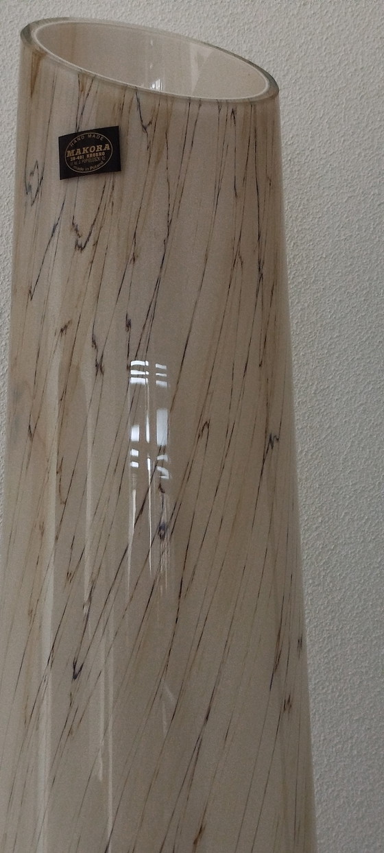 Image 1 of Monumental Makora Krosno Floor Vase – 100cm – 'Tiger Swirl' & Cobalt