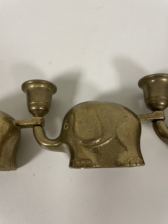 Image 1 of prachtige set 5 vintage messing olifantenkaarsenhouders, Duitsland door Haku in de jaren 60
