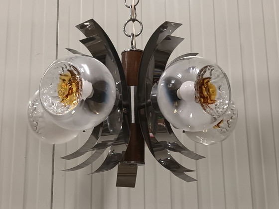 Space Age Chandelier, Murano Glass & Chrome, 70s, Mazzega, Metal, Silver (photo 15 of 15)