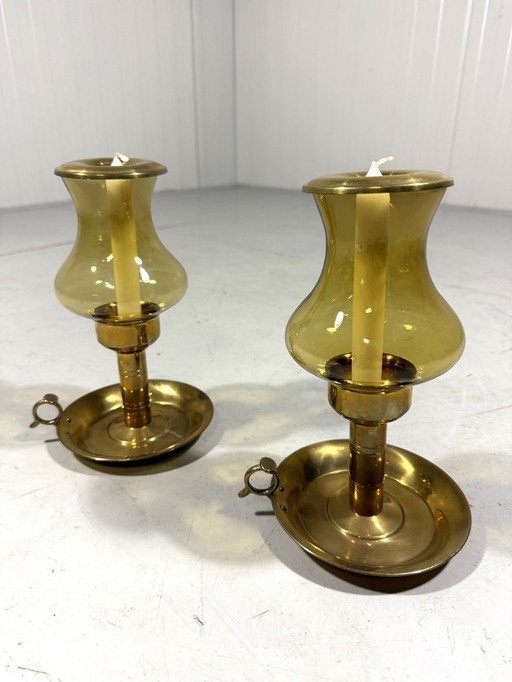 2 x brass candlesticks by Peter Jensen Copenhagen Denmark 1960's