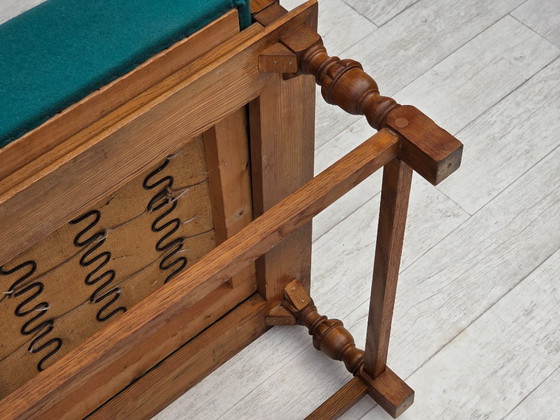 Image 1 of 1950s, Danish 2 seater drop arm sofa, original striped red furniture wool, oak wood.