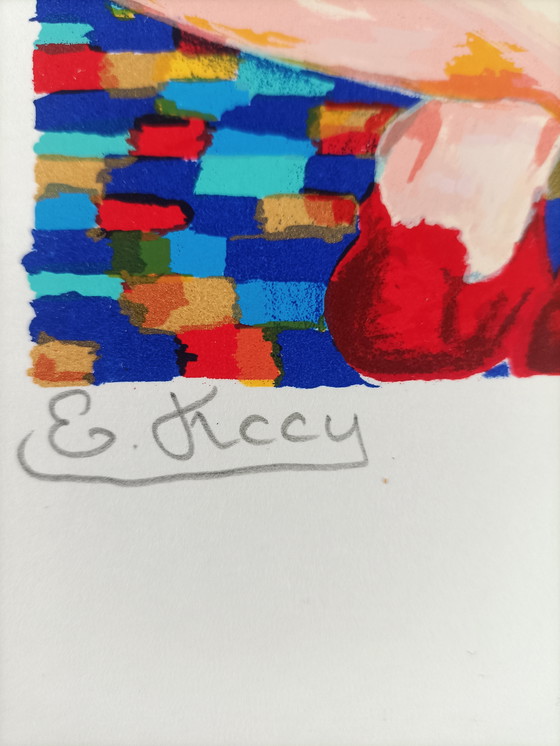 Image 1 of Engelien Kooij – “Sitting woman in red” – original signed silkscreen (116/125)