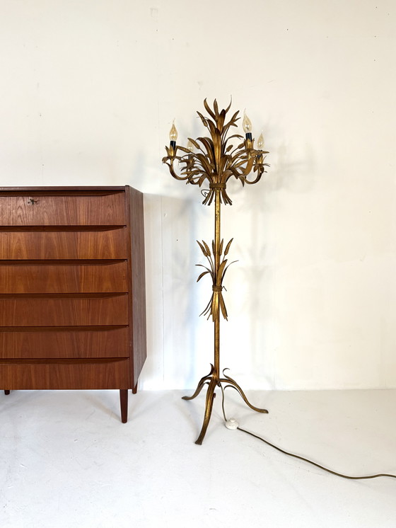 Image 1 of Vintage gilded sheaf of wheat floor lamp, Hans Kögl '70